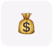 Money bag emoji with a black dollar sign on a beige background.