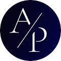 White stylized letters 'A' and 'P' separated by a diagonal slash on a dark blue circular background.