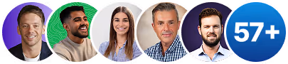 Row of client headshots with 57+ indicator.