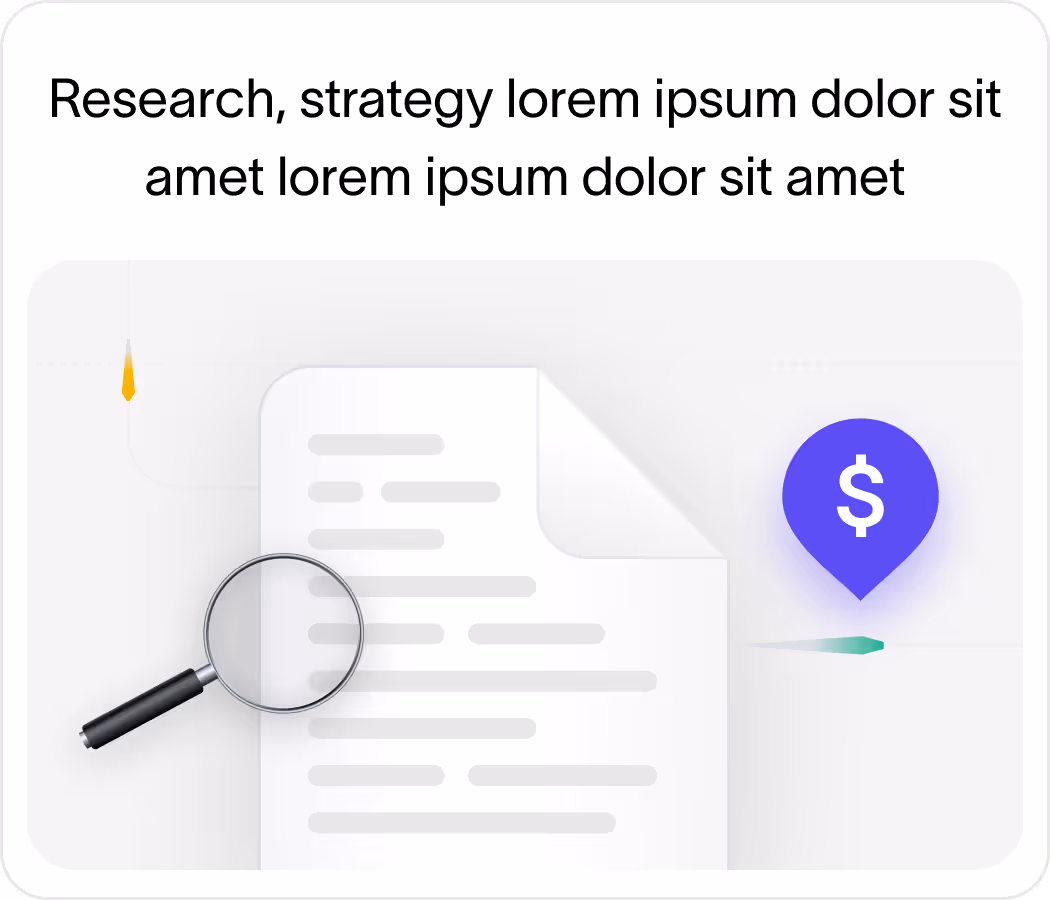 Text stating use of direct response tactics from ecom/info world with a magnifying glass over a document and a dollar sign location pin.