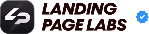 Landing Page Labs logo with stylized white letters LP on a dark background and a blue verified badge.