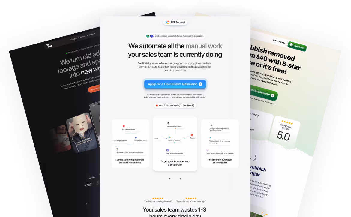 Webpage advertising landing page design services with a large apply button.