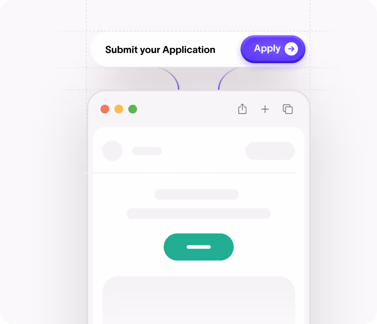 User interface with a 'Submit your Application' section and a purple 'Apply' button with an arrow.