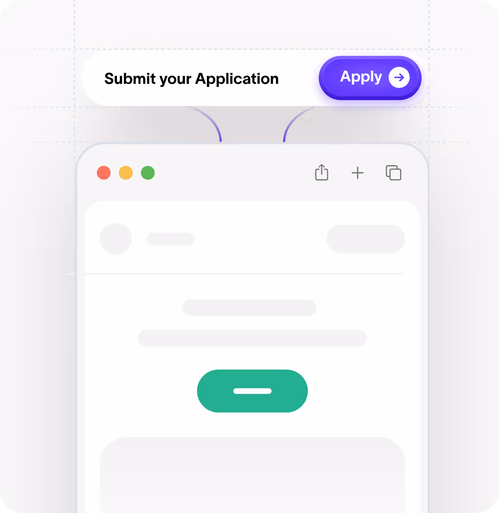 Illustration of a web form with a highlighted 'Submit your Application' button labeled 'Apply' and an arrow pointing right.